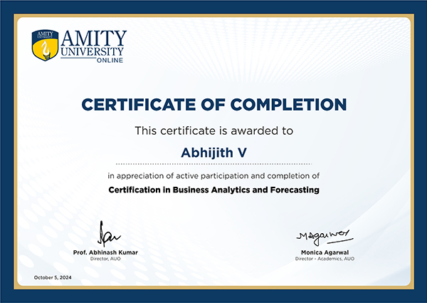 Business Analytics & Forecasting - Amity Online
